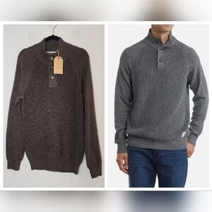 NWT Weatherproof Mock Neck button knit sweater. Navy/Tan. Men's size Large.